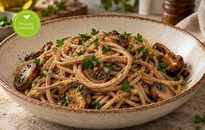 Ζυμαρικά aglio e olio με μανιτάρια